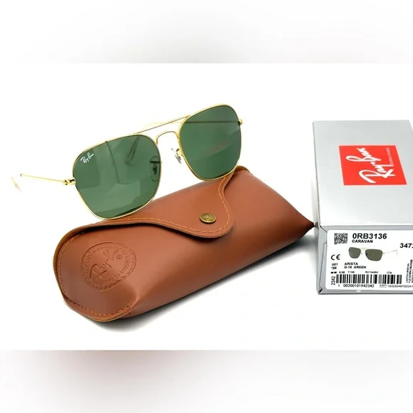 Ray-Ban RB3136 Caravan Sunglasses Green G-15 Lens Arista - Picture 3 of 9